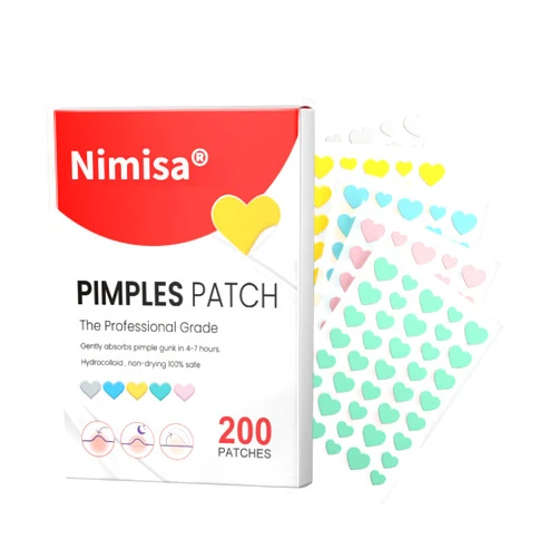 Nimisa Pimple Patches for Face, 200Pcs Hydrocolloid Acne Pimple Patch Cute Zit Patches for Covering Zits and Blemishes, Colorful Spot Stickers for Covering Zits - Pimple Popper Tool Kit (Heart)