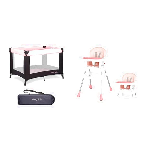 Cellucor Dream On Me Nest Portable Play Yard with Carry Bag and Shoulder Strap, Pink & Dream On Me Portable 2-in-1 Tabletalk High Chair, Convertible Compact Light Weight Highchair, Pink