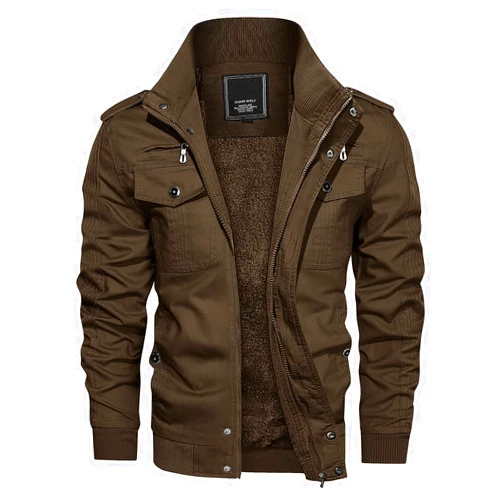 CRYSULLY Men's Fleece Cargo Jacket Winter Casual Thicken Multi Pocket Field Outwear Jackets Coat