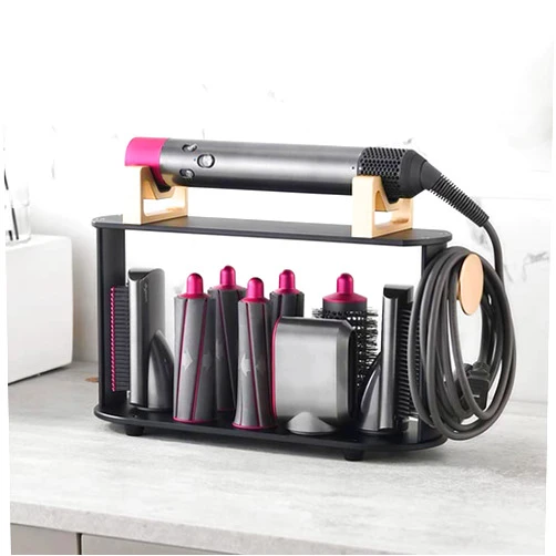 Queenscus Aluminum Alloy Countertop Bracket Organizer Stand Storage Holder for Air Blower Styler Storage Rack for Hair Curling Iron Wand Barrels Brushes Diffuser Nozzles for Home Bedroom Bathroom (Gold)