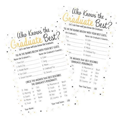 DISTINCTIVS Who Knows The Grad Best - Graduation Party Game - 25 Cards