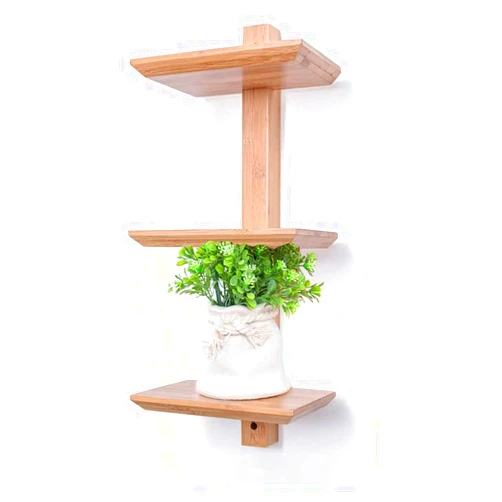 SHUICAO Wall Shelves Wall Mounted 3 Tiered Wooden Floating Shelves, Hanging Wall Shelves for Bedrooms Office, 3 Tier Bookshelf, Shelving (Color : Wood)