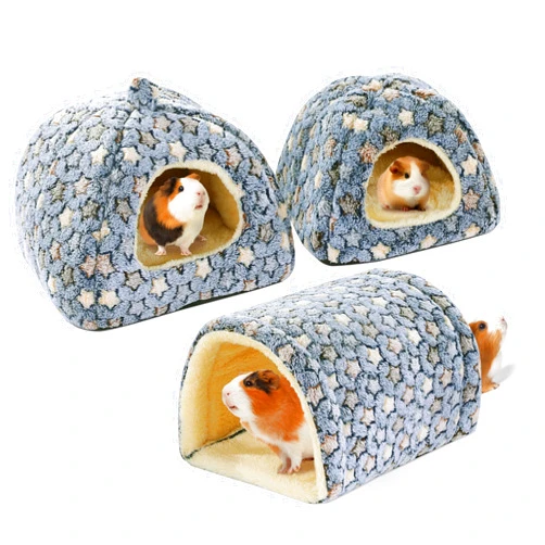 MABOZOO 3 Pack Guinea Pig Hideout Tunnel,Two Guinea Pig Bed with Guinea Pig Tunnel for Small Animals,Cozy Guinea Pig House Accessories for Hamster, Rabbit, Bunny,Chinchillas(Blue)
