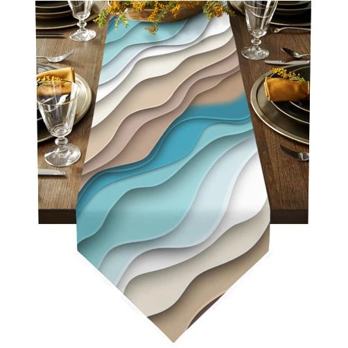 ZFUNCING Teal Gradient Stripes Table Runners,Cotton Linen Dresser Scarf, Kitchen Dining Tables Runner Scarf for Family Dinner Holiday Party Events 13x48In