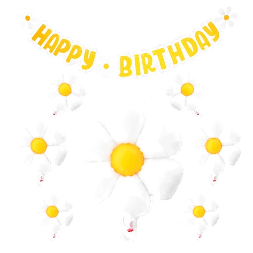 Balana 10pcs set Daisy Balloons, Shower Decoration Banners,Happy Birthday Decorations Felt Bunting for Girls Boys Birthday Party Supplies(Yellow+White)