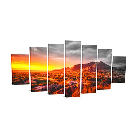 sechars XLARGE 7 Piece Arizona Desert Landscape Picture Canvas Print Monument Valley at Gold Sunset Posters Painting Prints Framed Artwork for Living Room Bedroom Decor 70