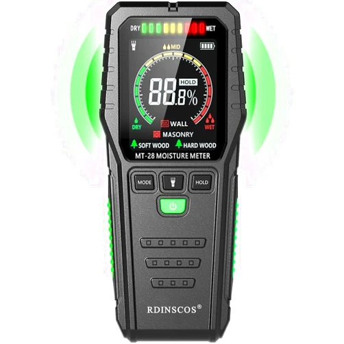 RDINSCOS Pinless Moisture Meters Non-Invasive Digital Wood Moisture Tester Water Leak Detector for Wall,Lumber, building,Firewood,Humidity Tester (Black)