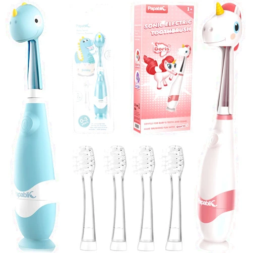 Papablic Toddler Sonic Electric Toothbrush with Covers for Babies and Toddlers Ages 1-3 Years, Debby Bundle with Doris
