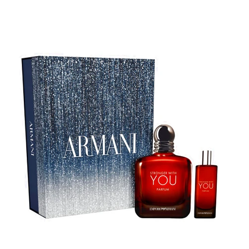 Armani Beauty - Stronger With You Parfum - Men's Cologne 2-Piece Set - Woody & Ambery Fragrance - Rum, Cedarwood, & Vanilla Notes - Full Size, 3.4 Fl Oz & Travel Size, 0.5 Fl Oz