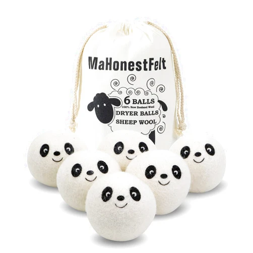 MaHonestFelt Wool Dryer Balls - Natural Fabric Softener, Reusable, Reduces Clothing Wrinkles and Saves Drying Time. Handmade Fair Trade No Lint Fabric Softener White (Pack of 6)