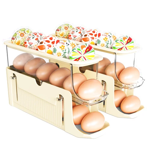 YETESON 2 Pack Egg Holder for Fridge - Auto Rolling 30 Egg Capacity Dispenser for Refrigerator Storage, Space Saving Efficient Design for Egg Organizer Container, Large Capacity for Kitchen Countertop Use