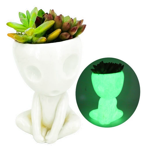 Qingo Alien Succulent Pots Glow in The Dark Plant Pot Resin Cute Tree Elves Planters for Indoor Cactus Bonsai Flower Luminous Planters Office Desk Decorative/Home Decoration
