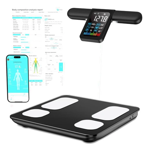 KUAIVO Smart Scale for Body Weight and Fat Percentage, 8 Electrode Digital Body Weight Scale with BMI, Body Fat, Muscle Mass, 28 Body Composition Analyzer, Rechargeable Body Fat Scale with VA Display