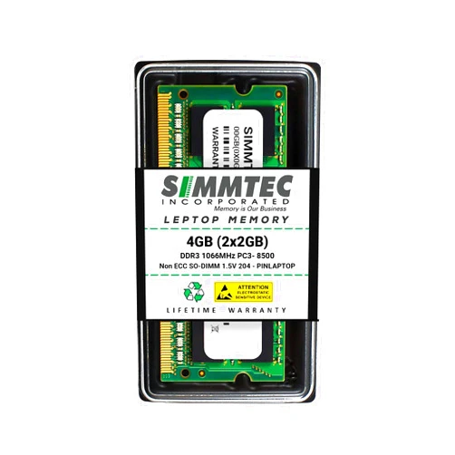 Simmtec Incorporated Memory is Our Business Simmtec RAM 4GB (2 x 2GB) DDR3 1066MHz PC3-8500 Laptop RAM SODIMM Kit | Non-ECC Unbuffered 204-Pin Memory Upgrade Modules