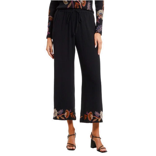 Johnny was Womens Mixed Media Wide Leg Pants- Gineva