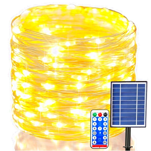 Echosari 500 LED Solar Powered Fairy Lights 164Ft Extra-Long Solar Twinkle Lights with Remote Timer for Outdoor Tree Backyard Garden Party Decoration (Warm White)