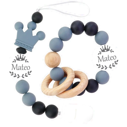 Ausbay Personalized Rattle with Name can be Used with a Customized Pacifier Clip for Boy and Girl Gift Set (Grey)