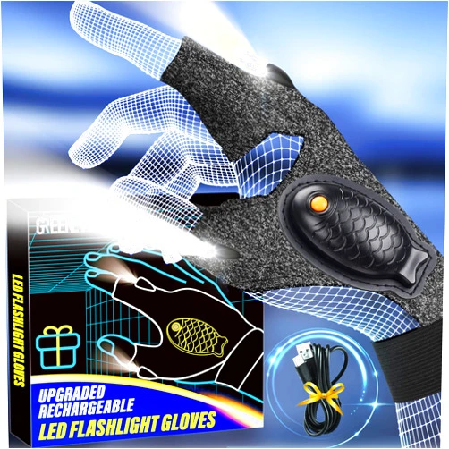 GREENEVER Stocking Stuffers for Men Gifts Christmas LED Flashlight Waterproof Gloves - Rechargeable Flashlight Gloves Birthday Gifts for Dad Adults Women Cool Gadgets Fishing Camping Tools Gloves with Lights