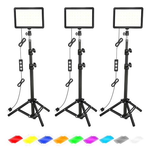 ALTSON Photography Lighting Kit Dimmable 5600K USB Led Video Studio Streaming Lights with Adjustable Tripod Stand and Color Filters for Table Top/Photo Video Shooting