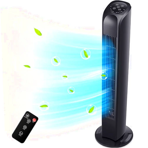 Uthfy Oscillating Tower Fan with Remote, Electric Standing Tower Fan Floor Fan for Bedroom Indoor Office and Home Use,Quiet Cooling Portable Bladeless Tower Fans, 30 inchs, Black Tower Fan