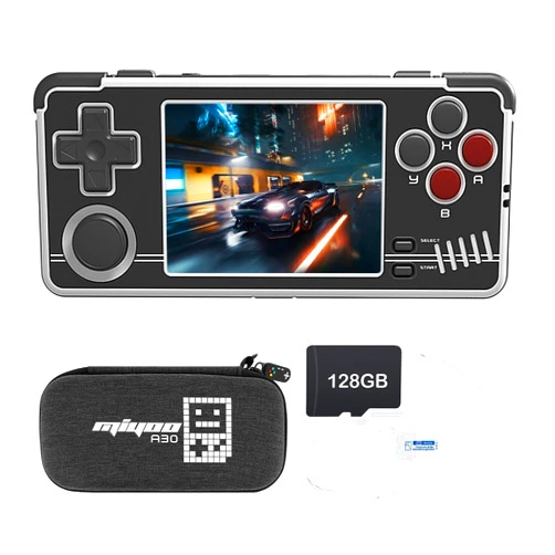 HANHIBR Miyoo A30 Handheld Game Console 2.8 inch Screen, Retro Video Games Consoles Portable Rechargeable Hand Held Classic System 128GB with Case (Black)