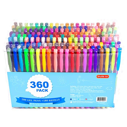 Shuttle Art 360 Pack Gel Pens Set, 180 Colors Gel Pen Set Plus 180 Color Refills Perfect for Adult Coloring Books Doodling Drawing Art Markers