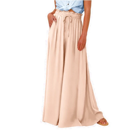 Ashowlaco Pants for Women Women Casual High Waist Wide Leg Pants Summer Floral Solid Long Casual Pants for