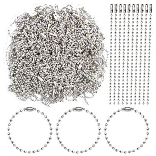 HAPY SHOP 200 Pieces 100mm Long Bead Connector Clasp Ball Chain Keychain Tag Keychain Ball Chain 2.4 mm Diameter Adjustable Antiqued Metal Bead Steel Chain