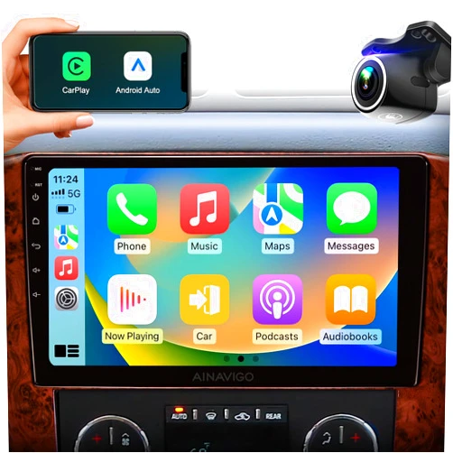 AINAVIGO 9inch Car Radio Stereo Upgrade for GMC Yukon Chevy Tahoe Suburban Silverado 2007 2008 2009 2010 2011 2012 2013 with Android12/wireless Carplay/Android Auto/Touchscreen/HD Backup Camera