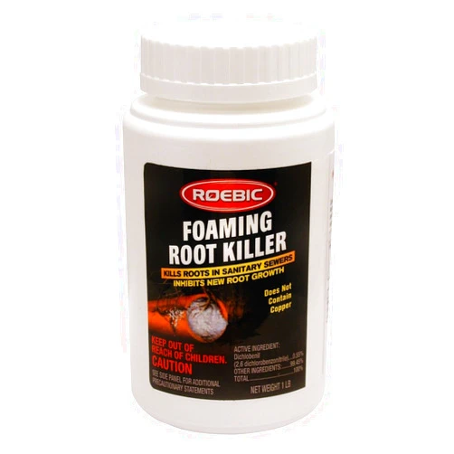 Roebic FRK-1LB Foaming Root Killer: Clear Pipes, Stop New Growth, Safe for All Plumbing - 1lb, White, Granules