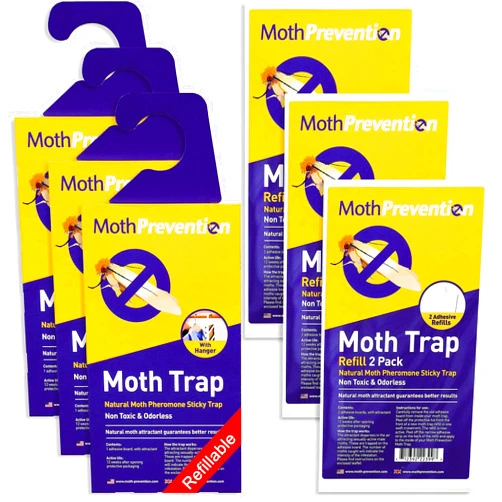 MothPrevention Clothes Moth Traps + Replacement Strips (9 Strips in Total) - Traps & Refills for MothPrevention Moth Traps - for Closets & Clothing
