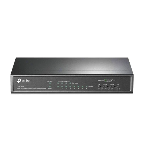 TP-Link TL-SF1008P, 8 Port 10/100Mbps PoE Switch, 4 PoE+ Ports @66W, Desktop, Plug & Play, Sturdy Metal Casing, Fanless, Extend & Priority Mode, PoE Auto Recovery,Black