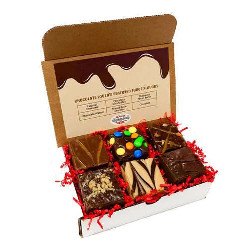 Valley Fudge & Candy Valley Fudge, Chocolate Lover’s Gift Box, Fresh Artisan Fudge, Real Butter, Bulk Gourmet Candy, Individually Wrapped, Birthday, Thank You, Housewarming Gift, 4 oz, 6 Pieces, One and a Half Pounds
