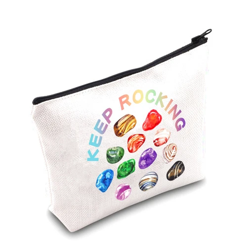 G2TUP Geologist Gift Keep Rocking Makeup Bag Geology Cosmetic Bag Rock Mineral Collector Gift Geology Lover Gift Zipper Travel Bag (Keep Rocking White Bag)