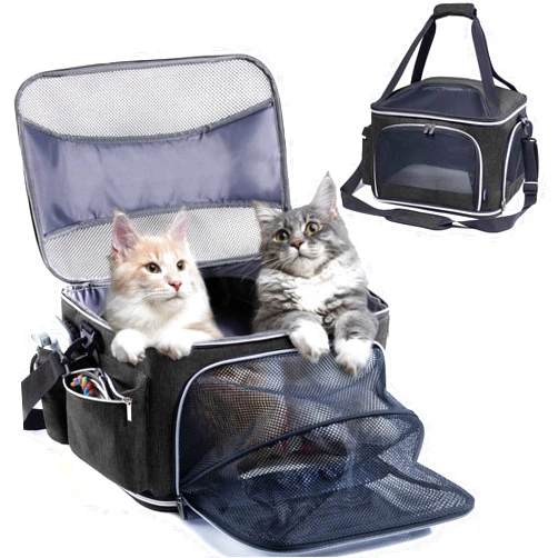 CLAWIST Large Cat Carrier Soft for 2 Cats, Pet Carrier for Small Dogs, Collapsible Cat Travel Carrier for Large Cats 20 lbs, Double Cat Transport Carrier Soft