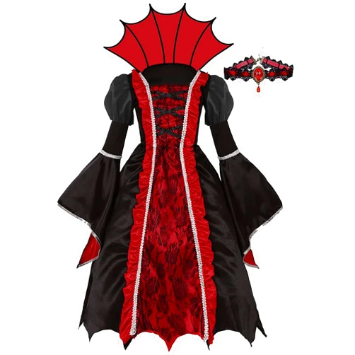 FunsLane Halloween Royal Vampire Costume Set for Girls Role Play Party, Vampiress Queen Dress Up Toys