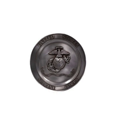 Trendy Zone 21 United States Marines Corps (USMC) Licensed Collectable Pewter Plate with Brushed Nickel finish with USMC logo imprinted Decorative with Display Stand Decoration Household Plates 5.5 x 5.5 x 0.25