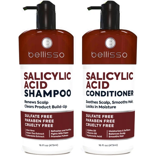 BELLISSO Salicylic Acid Shampoo and Conditioner Set - Scalp Exfoliator Formula for Flakes - Anti Dandruff and Itch Relief for Women and Men - Sulfate and Paraben Free - For Dry, Flaky, Itchy and Oily Hair