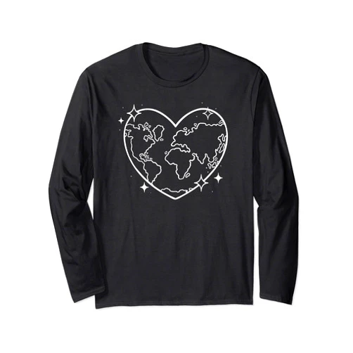 Bäume Wald, Natur Geschenke, lustige Sprüche World Map in Heart Nature Protection Design for Men Women Children Long Sleeve T-Shirt