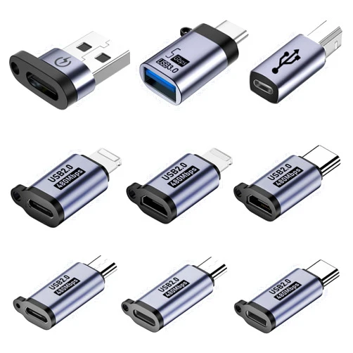 Liaoan USB C to Micro Adapter, IP to USB C, and Type-C to USB A Adapter, (9 Pieces)，Supports Fast Charging up and Supports a Data Transfer 。