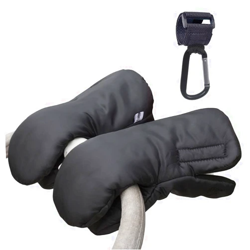 Evencaphy Stroller Gloves Universal Pram Hand Muffs, Anti-Freeze Stroller Mittens Golf Cart Gloves Pet Gear Shopping Cart Hand Warmers Waterproof Winter Gloves with Stroller Hook, Black