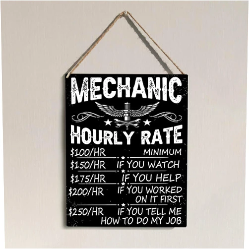 Funny Garage Mechanic Wall Signs Car Guy Decor Gifts for Men Dad Husband Man Cave Workshop Garage Wall Decor Vintage Mechanic Hourly Rate Reproduction Sign