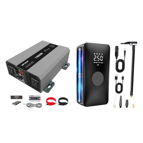MFUZOP 1500W Pure Sine Wave Power Inverter, 12V DC to 110V AC Converter, Tire Inflator Portable Air Compressor, Air Pump for Car Tires 150PSI Cordless Air for Car, Motorcycle, Bicycle, Truck, Home, RV