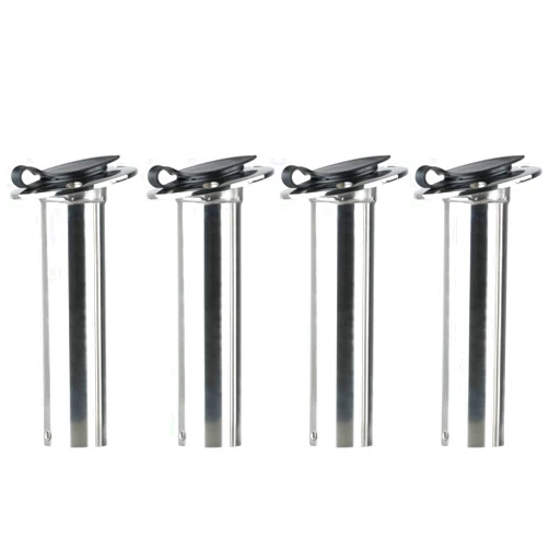 Amarine Made Fishing Rod Holder 4-Pack Stainless Steel Rod Holder Heavy Duty Flush Mount with Black PVC Cap and Liner 15 Degree