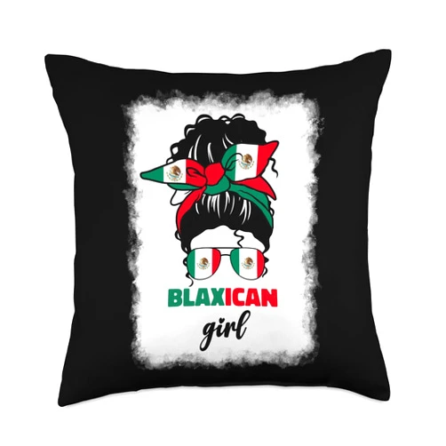 Blaxican Girl Mexico Flag Designs Co. Blaxican Mexican American Black Girl Mexico Flag Chicano Fun Throw Pillow, 18x18, Multicolor