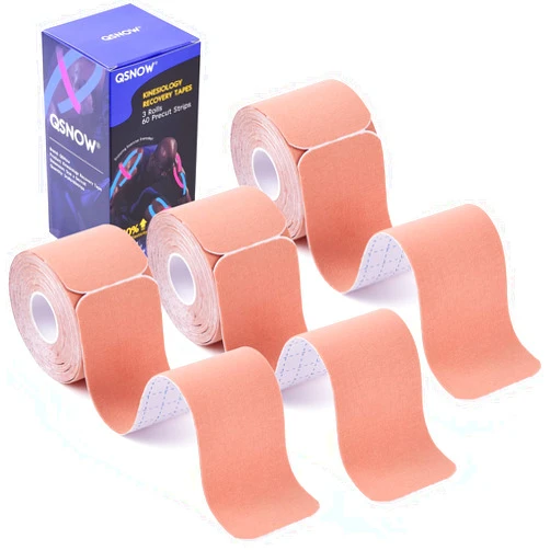 QSNOW Precut Kinesiology Tape Roll, 3 Rolls, Original Cotton Kinesiology Therapeutic Athletic Tape, Belly Lift Tape, Muscle Tape for Pain Relief Recover, Wrist Kinesiology Athletic Tape