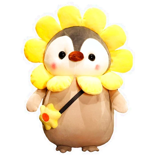 Seyomi Cute Penguin Flower Plush Stuffed Animal Penguin Plushies with Yellow Flower Outfit Gifts, 9.8 inches