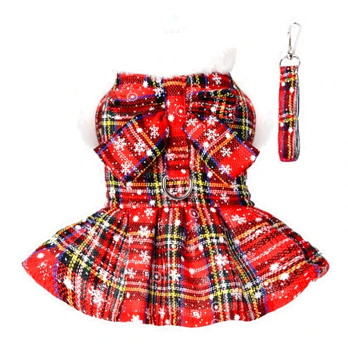 DaFuEn Dog Sweater Dress Puppy Sweaters for Small Dogs Girl Winter Pet Clothes Outfit for Chihuahua Yorkie Teacup Cold Weather Dog Coat Red Plaid Cat Apparel Clothing (XX-Small, Red)