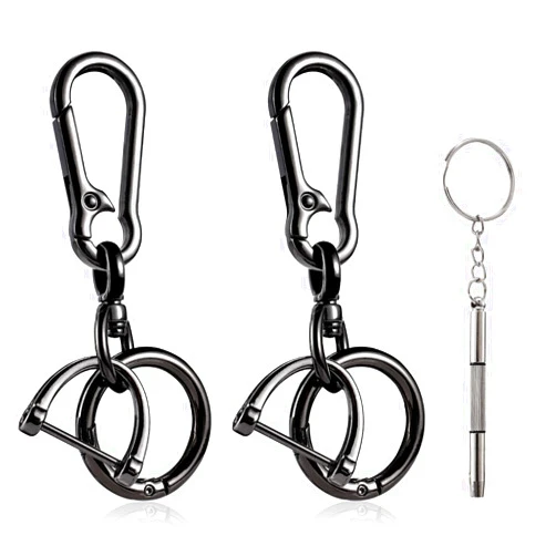 DAYGOS Universal Car Keychain for Men, Detachable Key Chain with Horseshoe Shape D-Ring and Quick Release Spring Key Rings, Metal Carabiner Clips for Keys (2Pack/Black)