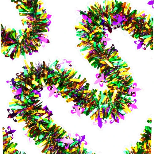 Woosir 39.4 Feet 6Pcs Mardi Gras Tinsel Garland Decorations for Carnival Tree Parade Purple Green Gold Shiny Metallic Twist Tinsel Hanging Garland Ornament for Carnival Party Front Door Indoor Outdoor Decor